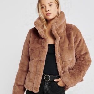 Abercrombie Women's Brown Faux Fur Puffer Coat Jacket xs extra small